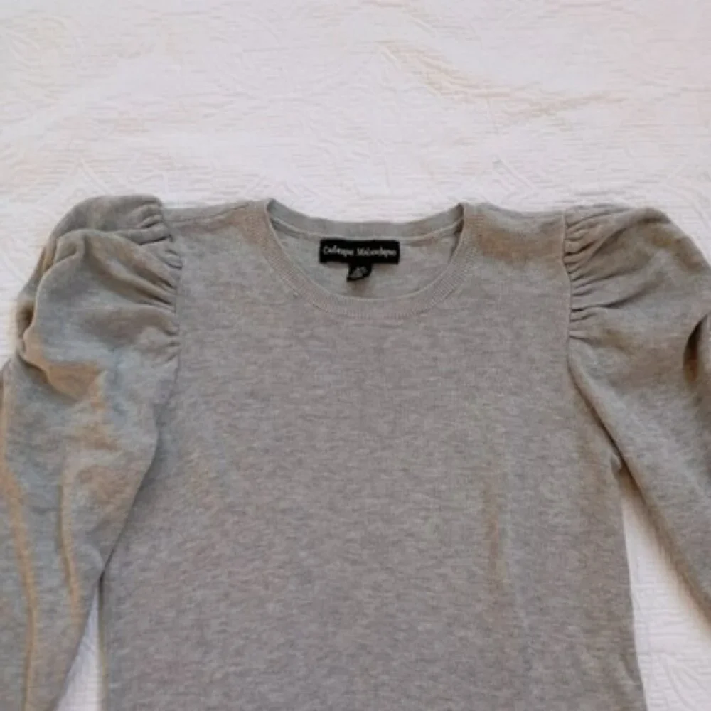 Set Gray Puff Sleeve Sweater & Ann Taylor LOFT Black Silk Cardigan Womens - Picture 7 of 16